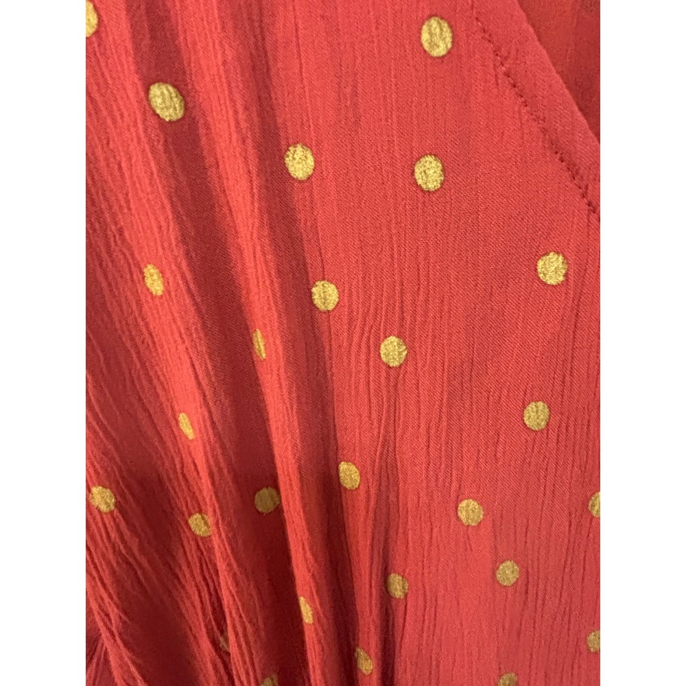 Boden Rust Red Gold Polka Dot V Neck Midi Dress Tie Waist 6R flutter sleeves - Picture 3 of 6